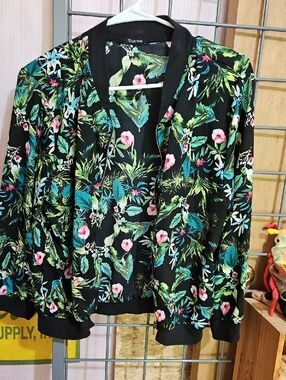 Black Floral Bomber Jacket with Pink & Green Print